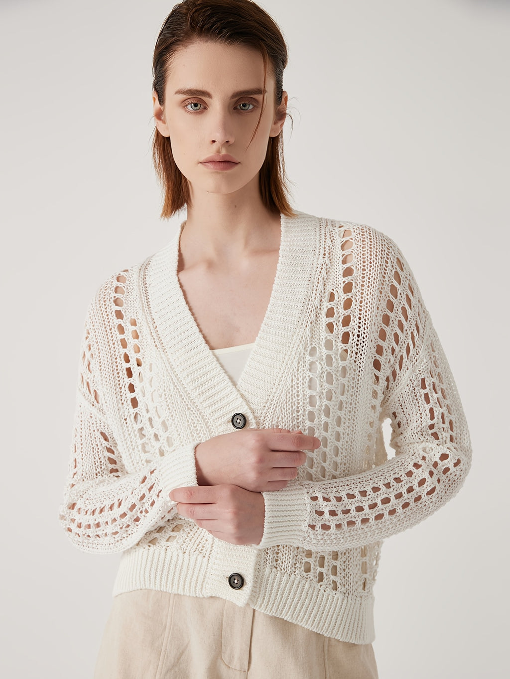 BC1121 Luxury Women's Clothing Summer 100% Linen Open Cardigan V-Neck Button Front Lightweight Breathable Cover Up for Beach Vacation & Outdoor