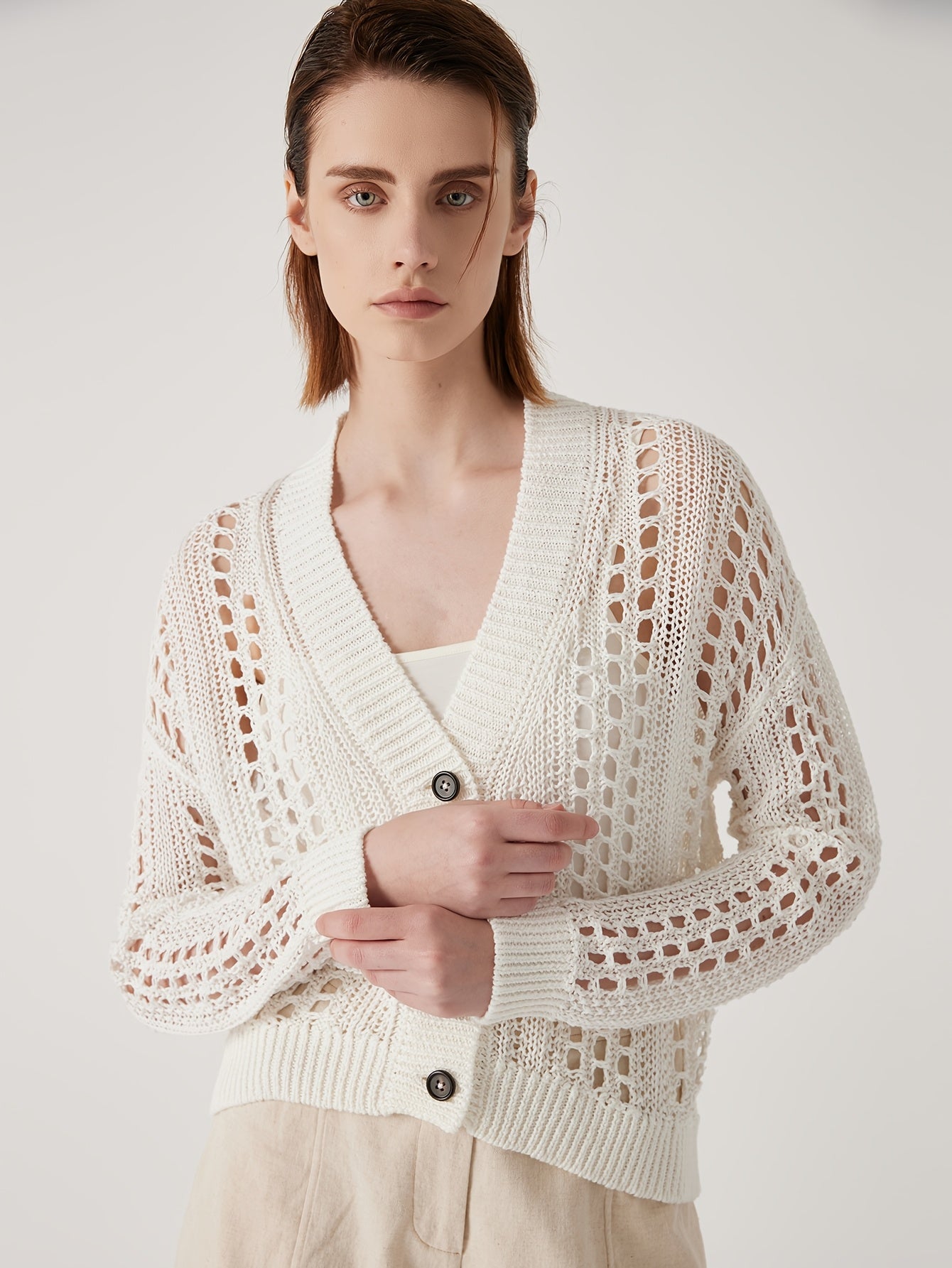 BC1121 Luxury Women's Clothing Summer 100% Linen Open Cardigan V-Neck Button Front Lightweight Breathable Cover Up for Beach Vacation & Outdoor