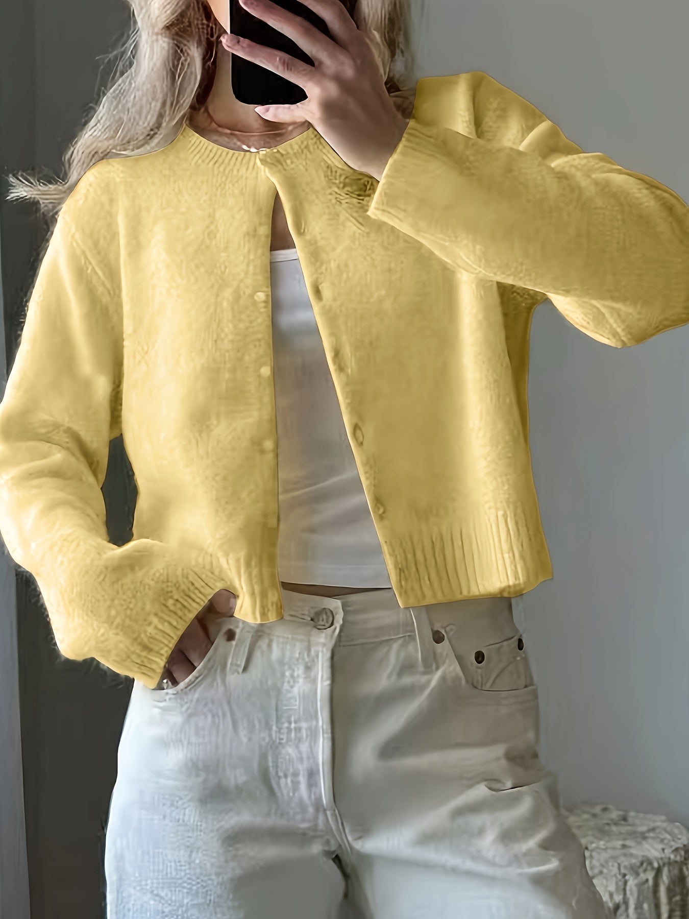 Women's Button- Cardigan, Plain And Simple Fashionable Short-sleeved Sweater, Multi-functional Women's Sweater