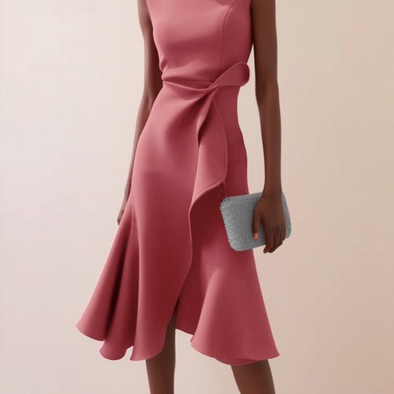 Women'S Sleeveless Midi Dress, Round Neck with Side Tie Knot Detail, Ruffle Wrap Flounce Hem, Elegant A-Line Silhouette, Perfect for Weddings, Cocktail Parties, Evening Events And Special Occasions, Chic And Sophisticated