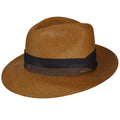 Unisex Straw Fedora Hat - Classic Panama-Style Summer Beach Sun Hat Featuring a Wide Brim And Two-Tone Grosgrain Ribbon; Breathable And Stylish Trilby Silhouette, Ideal for Travel And Outdoor Activities - Whiskey Brown