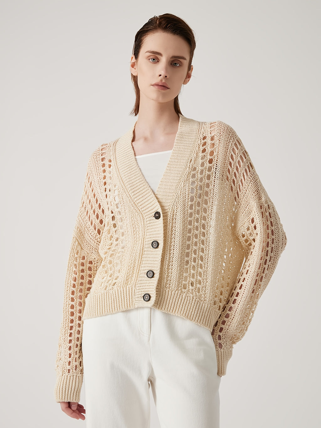 BC1121 Luxury Women's Clothing Summer 100% Linen Open Cardigan V-Neck Button Front Lightweight Breathable Cover Up for Beach Vacation & Outdoor