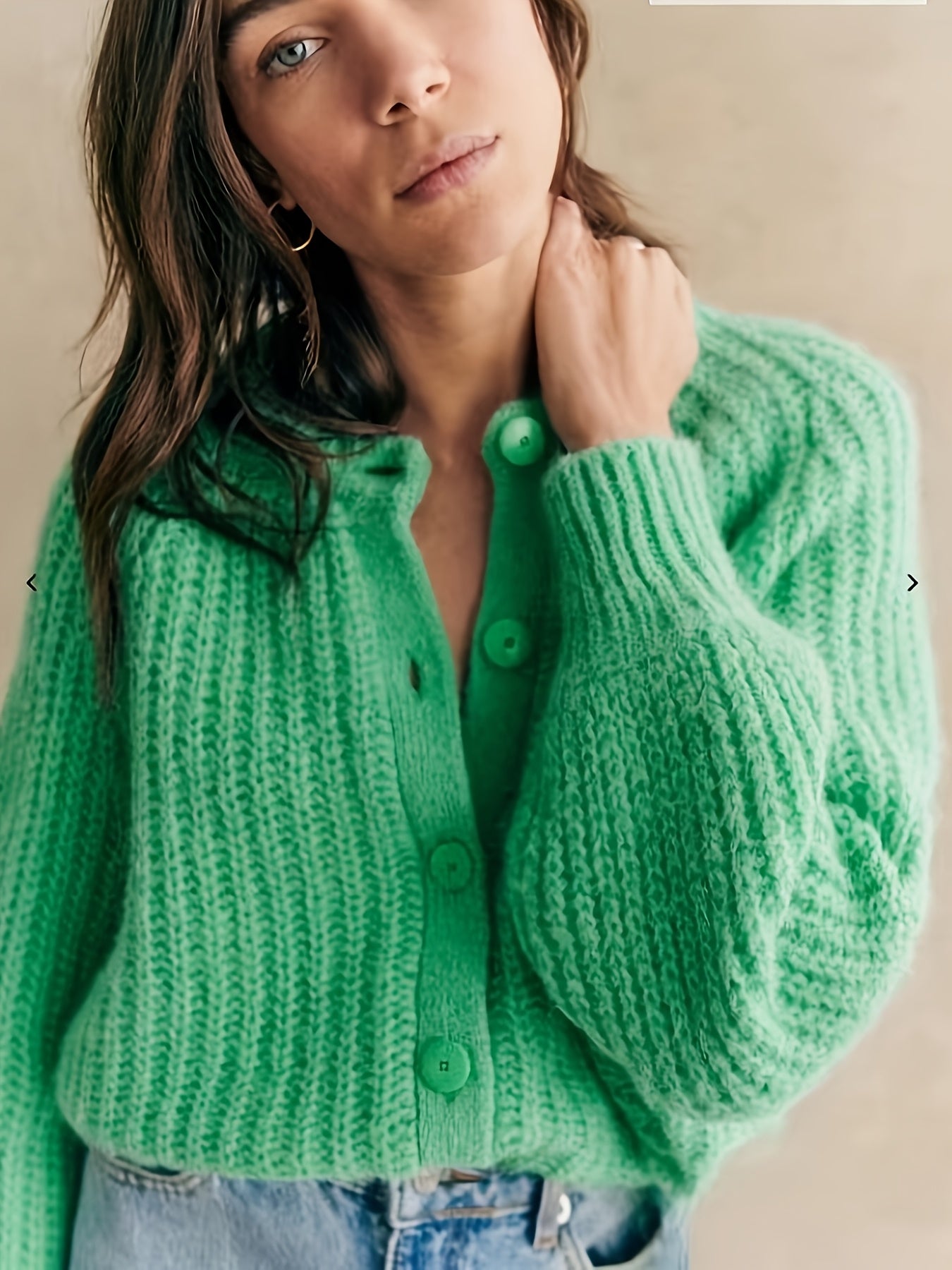 HERTALK Women's Elegant Sweater, Solid Color Round Neck, Fashion Buttoned Cardigan