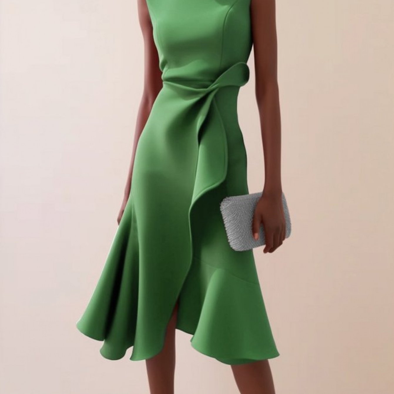 Women'S Sleeveless Midi Dress, Round Neck with Side Tie Knot Detail, Ruffle Wrap Flounce Hem, Elegant A-Line Silhouette, Perfect for Weddings, Cocktail Parties, Evening Events And Special Occasions, Chic And Sophisticated