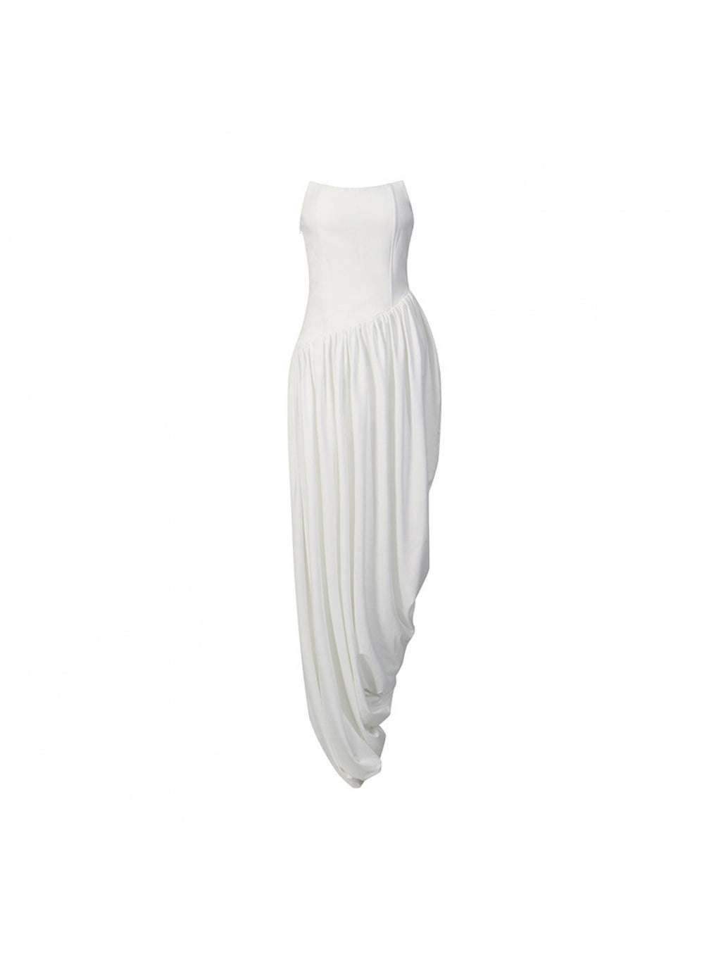 Women'S White Strapless Maxi Dress, Sleeveless Tube Top Ruched Asymmetrical Dress, Elegant High Waist Draped Bodycon Gown, Formal Evening Party Dress, Perfect for Wedding Guest, Cocktail, Bridesmaid, Prom And Special Occasions