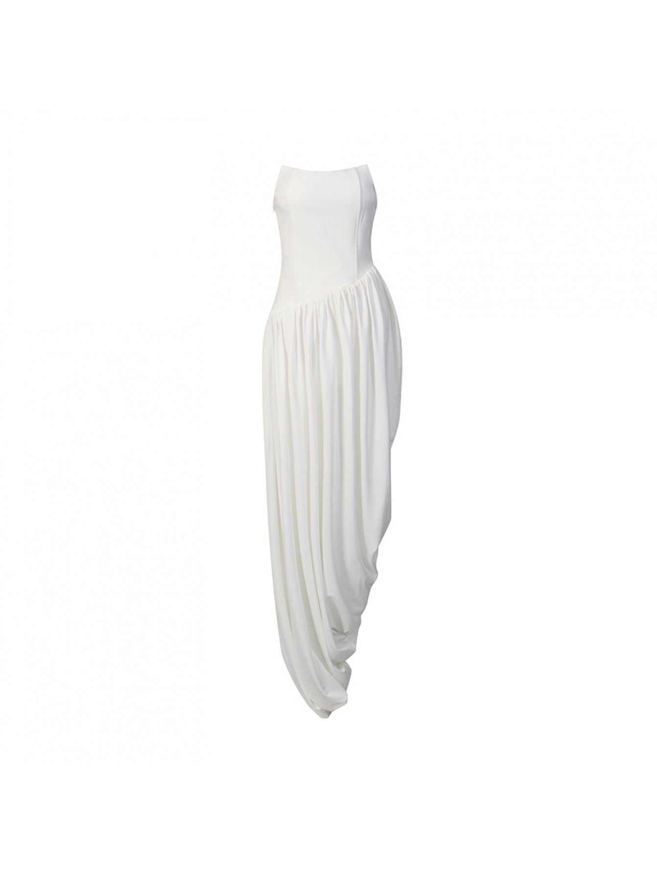Women'S White Strapless Maxi Dress, Sleeveless Tube Top Ruched Asymmetrical Dress, Elegant High Waist Draped Bodycon Gown, Formal Evening Party Dress, Perfect for Wedding Guest, Cocktail, Bridesmaid, Prom And Special Occasions
