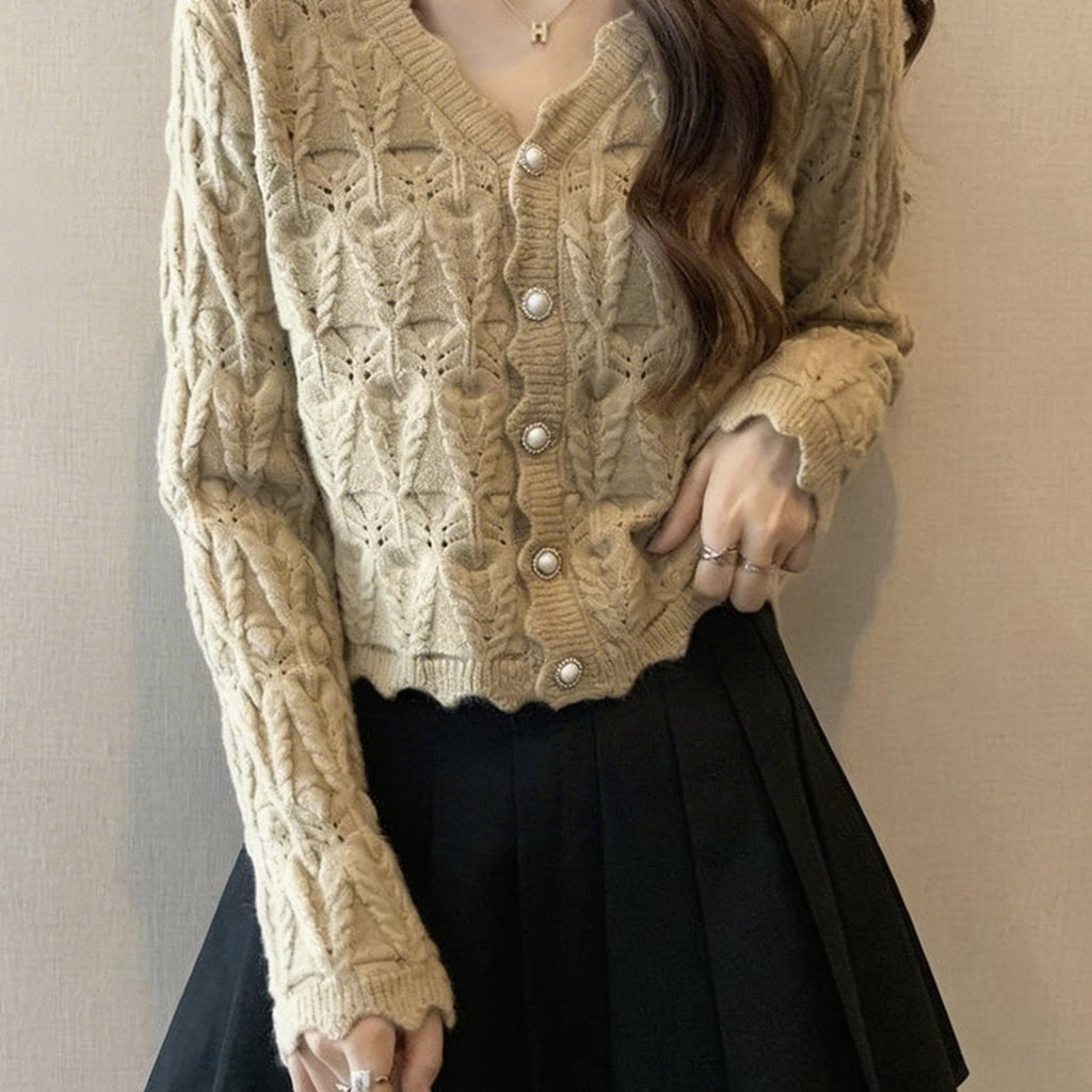 French Hollow-Out V-Ne Lightweight Cardigan - Spring Autumn Knitwear for Women - Short Length Sweater - Soft and Comfortable - Casual Daily Wear - Trendy Design - Versatile Layering Piece - Street Style - Ideal for All Season