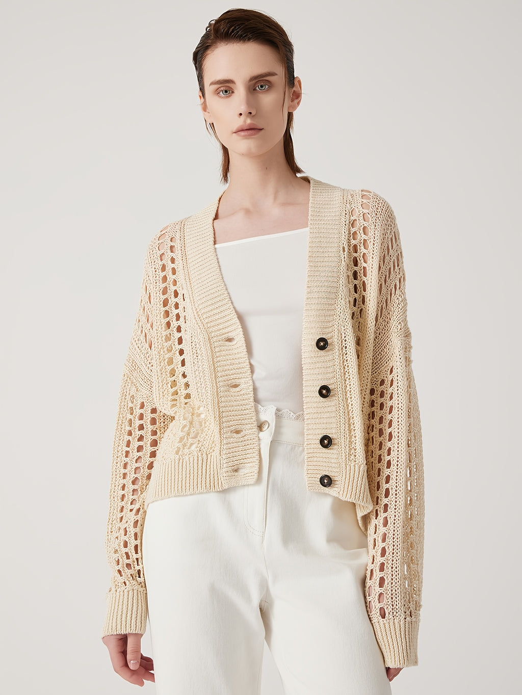 BC1121 Luxury Women's Clothing Summer 100% Linen Open Cardigan V-Neck Button Front Lightweight Breathable Cover Up for Beach Vacation & Outdoor