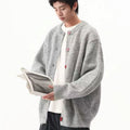 Men' Vintage Button-Front Cardigan Sweater Jacket - Mustard Yellow Knit Jacket with Rust Red Buttons, Wide Fit Round Neck Suitable for Fall\u002FWinter, Smart Casual for Cafe & Daily Wear, Christmas Outfits, Non- Cozy Outerwear