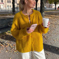 HERTALK Women's Elegant Sweater, Solid Color Round Neck, Fashion Buttoned Cardigan