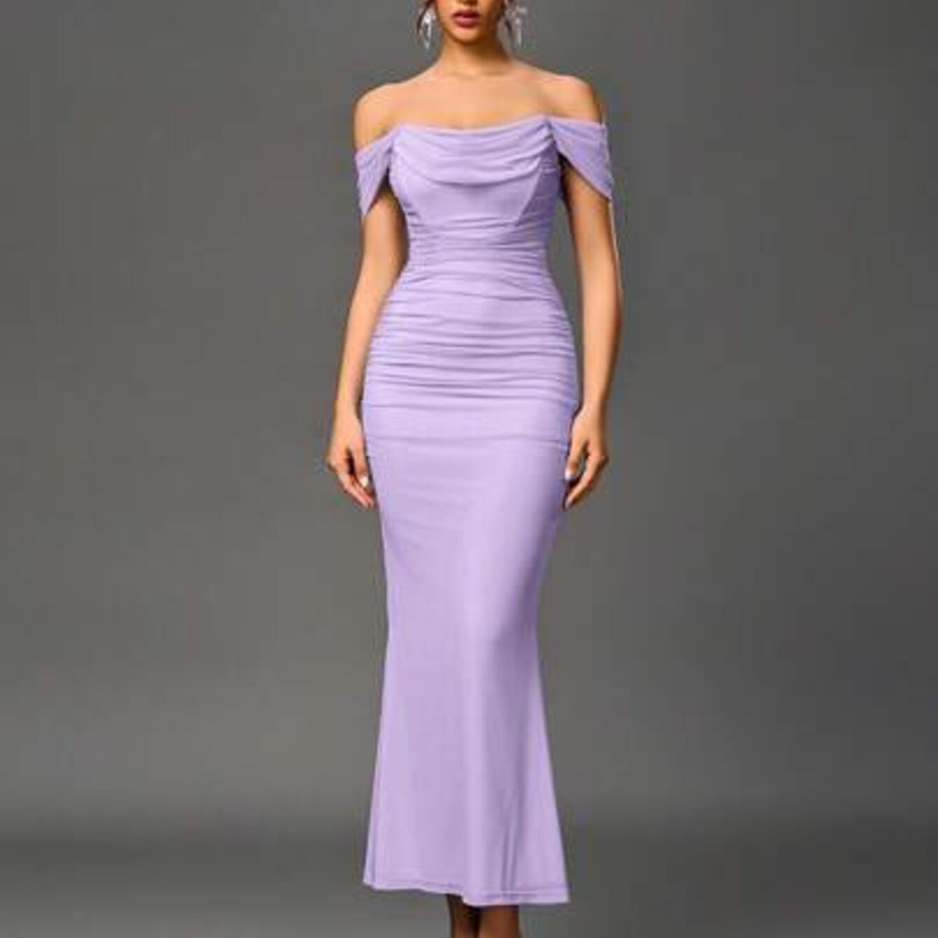 PARTHEA Women's Off-Shoulder Mermaid Maxi Dress with Ruffle Hem - Sleeveless Fitted Party Wedding Guest Dress, Solid Color Elegant -Length Dress Suitable for Prom, Special Occasions, Machine Washable