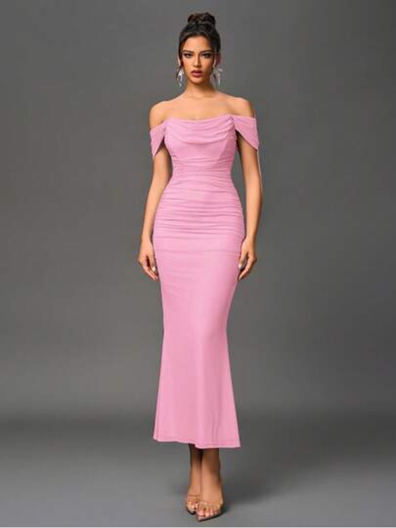 PARTHEA Women's Off-Shoulder Mermaid Maxi Dress with Ruffle Hem - Sleeveless Fitted Party Wedding Guest Dress, Solid Color Elegant -Length Dress Suitable for Prom, Special Occasions, Machine Washable
