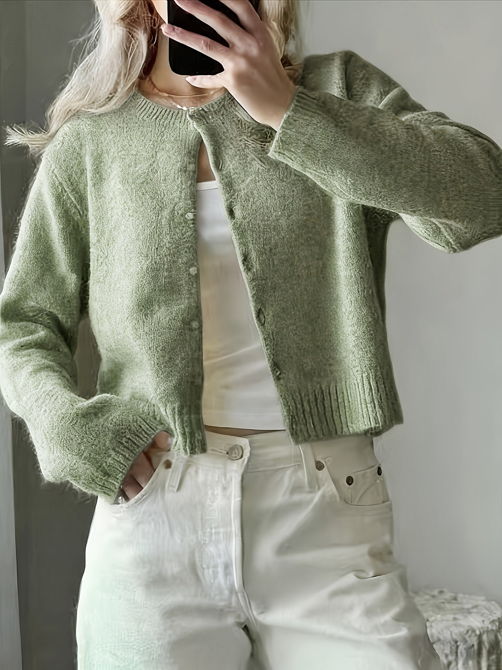 Women's Button- Cardigan, Plain And Simple Fashionable Short-sleeved Sweater, Multi-functional Women's Sweater
