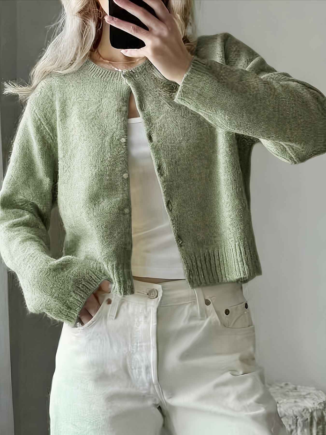 Women's Button- Cardigan, Plain And Simple Fashionable Short-sleeved Sweater, Multi-functional Women's Sweater