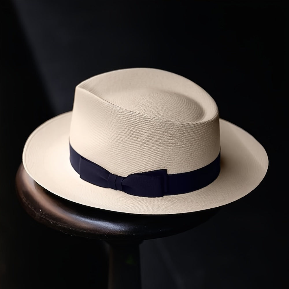 Hand-Woven Straw Panama Hat for Men & Women - Wide Brim Fedora with Ribbon Bow, Suitable for Beach, Travel, Weddings, Formal Events | Straw Sun Hat for Outdoor, Casual Wear, Year-Round Versatile Unisex Accessory
